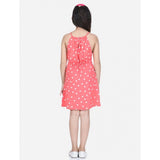 Orange polyester printed short sleeve round neck dress for girls