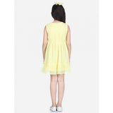 Yellow polyester dobby floral printed sleeveless round neck dress for girls