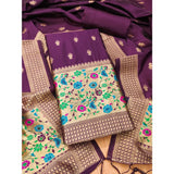 Wine Banarasi silk printed unstitched salwar suit with dupatta (3m), luxury Indian bridal wear