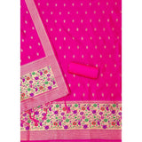 Pink Banarasi Silk printed unstitched salwar suit with dupatta (3m) on mannequin