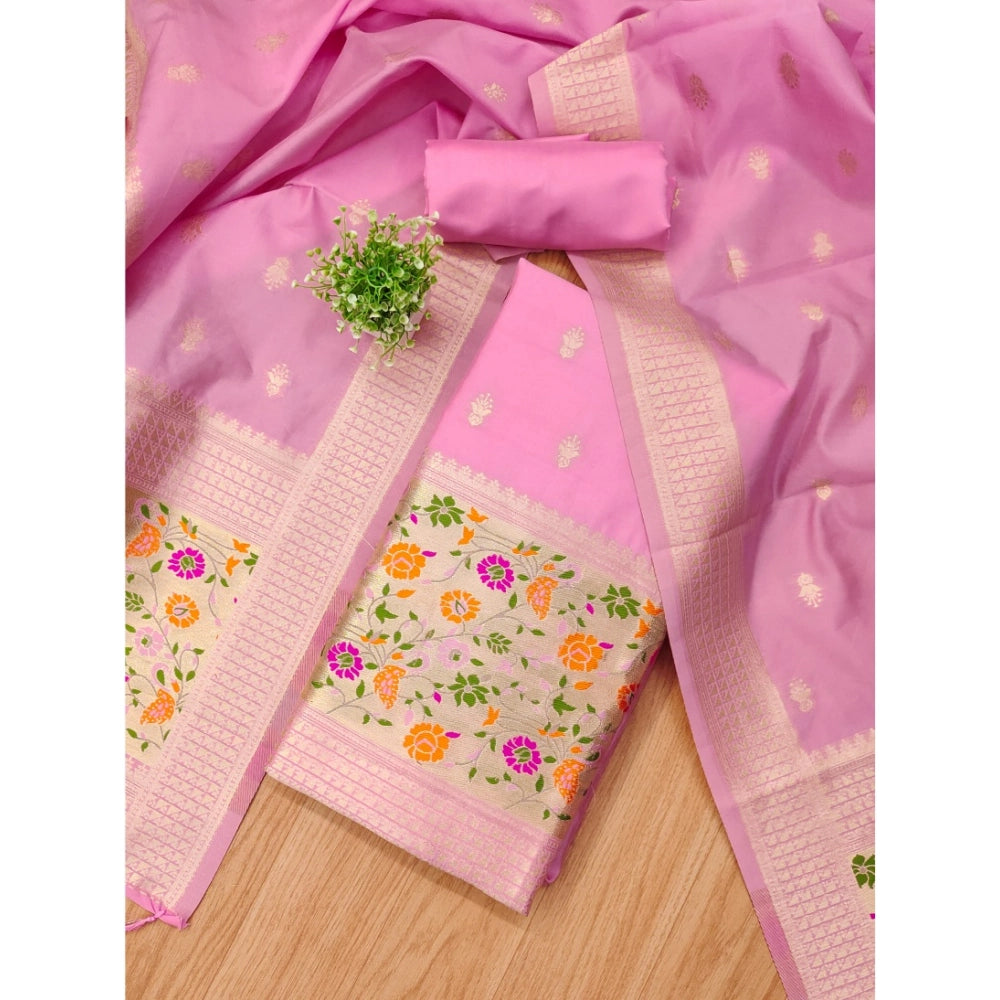 Light Pink Banarasi Silk Printed Unstitched Salwar Suit with matching dupatta (3m)
