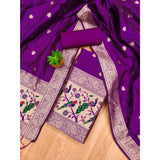 Purple Banarasi silk printed unstitched salwar suit set with dupatta (3m)