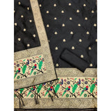 Black Banarasi silk printed unstitched salwar suit with dupatta (3m)