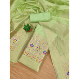 Pista Banarasi silk printed unstitched salwar suit with dupatta (3m), luxurious Indian traditional wear