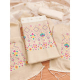 White Banarasi silk printed unstitched salwar suit set with dupatta (3m)