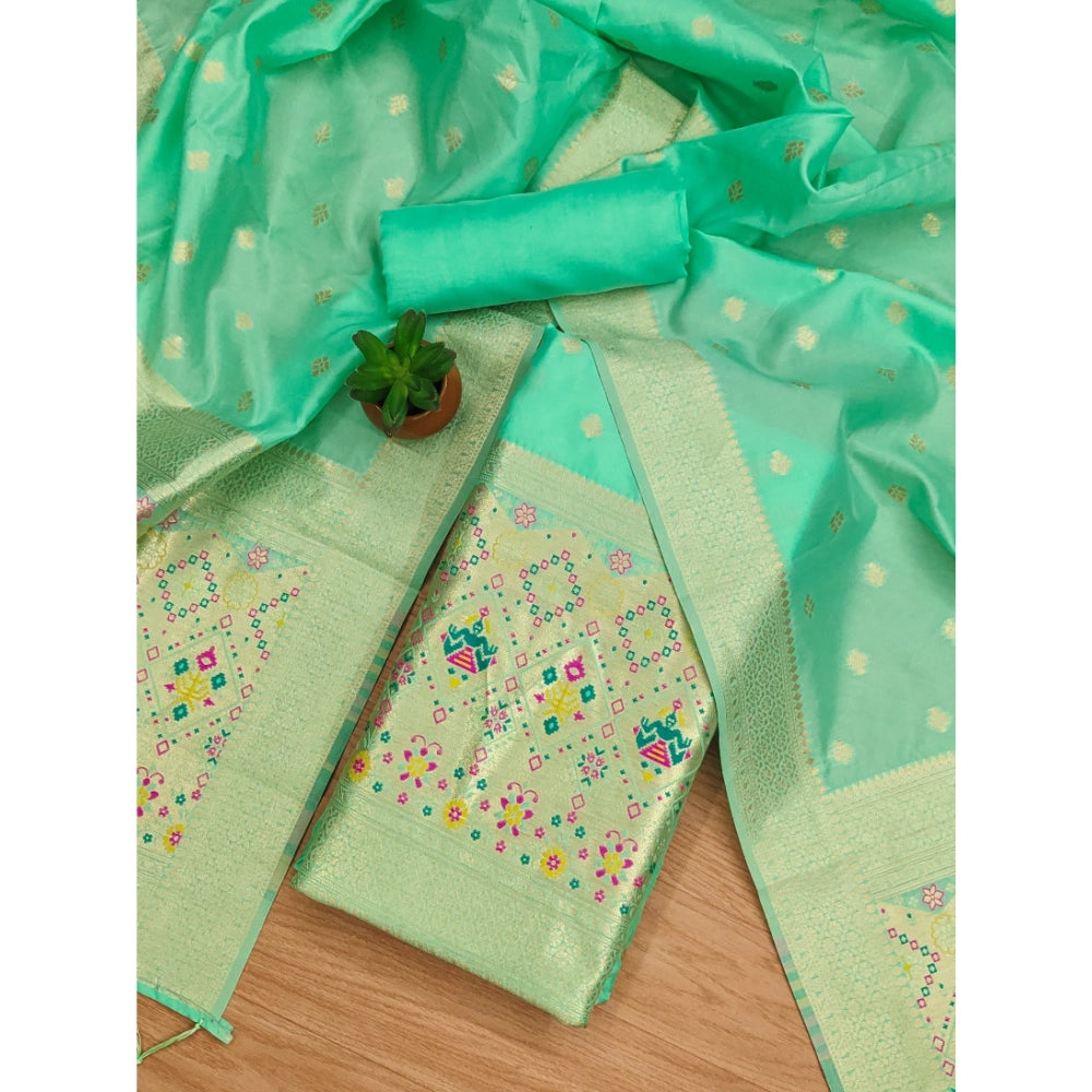 Sea Green Banarasi Silk Printed Unstitched Salwar Suit & Dupatta (3m) - Traditional Indian women's fashion
