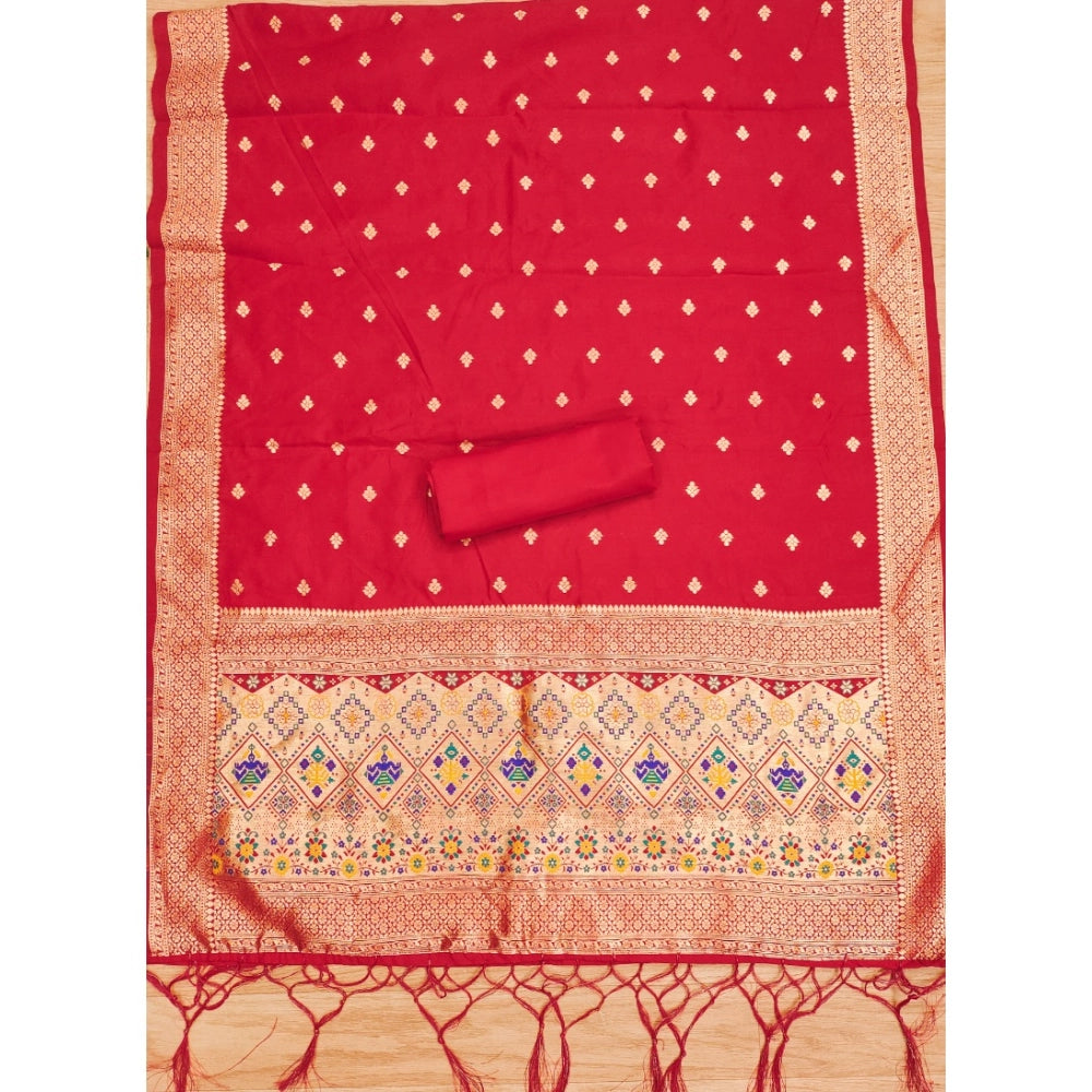 Red Banarasi silk printed unstitched salwar suit with dupatta (3m), high-quality Indian bridal wear