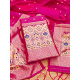 Pink Banarasi Silk printed unstitched salwar suit with dupatta (3m) on mannequin