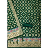 Bottle green Banarasi silk printed unstitched salwar suit with dupatta (3m)