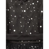 Black net embellished sleeveless v-neck dress, knee-length girl's partywear
