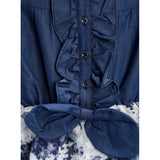Blue-White Denim-Polyester crepe sleeveless round neck dress for girls, casual everyday attire