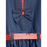 Blue denim solid sleeveless round neck dress for girls, knee-length style