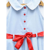 Light blue denim lace sleeveless shirt collar dress, casual summer wear for girls