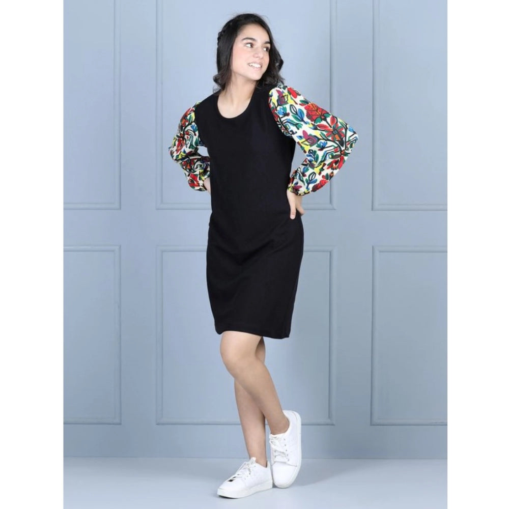 Multicolor polyester printed long sleeve round neck dress for girls, vibrant design on display