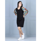 Multicolor polyester printed long sleeve round neck dress for girls, vibrant design on display