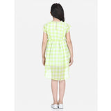 Lime green polyester chiffon short sleeve round neck dress for girls on mannequin