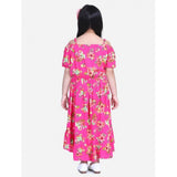 Pink rayon solid short sleeve shoulder straps dress for girls, below knee length fashion wear