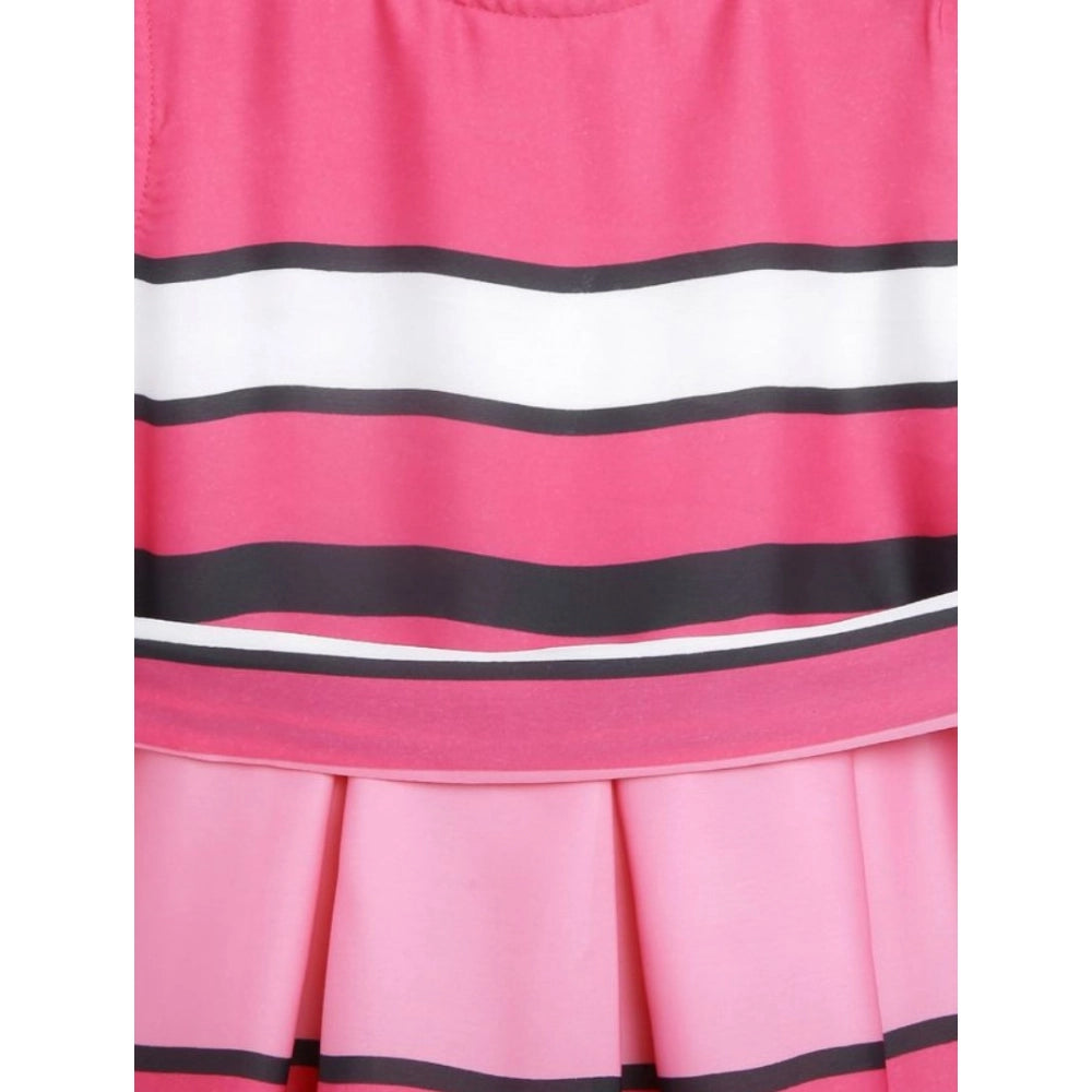 Pink satin striped knee-length dress for girls