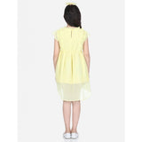 Lemon yellow polyester solid short sleeve round neck dress for girls, ideal for casual wear
