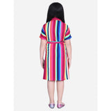 Multicolor polyester crepe striped short sleeve shirt dress for girls with shirt collar, ideal for casual wear