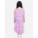 Light pink rayon girl's solid short sleeve shoulder straps dress, below knee length on model