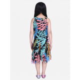 Multicolor polyester crepe floral printed sleeveless round neck dress for girls, perfect casual wear