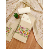 White Banarasi silk printed unstitched salwar suit & dupatta (3m)