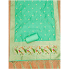 Sea green Banarasi silk printed unstitched salwar suit with dupatta, perfect for Indian festivals