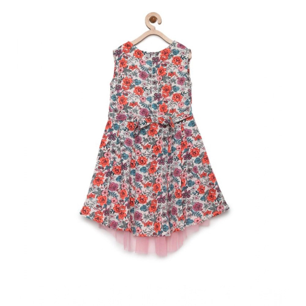 Multicolor polyester crepe printed sleeveless round neck dress for girls, vibrant patterns on display