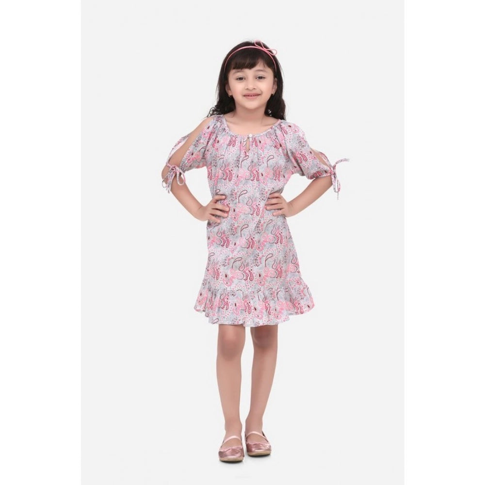 Pink cotton floral printed sleeveless round neck dress, ideal for spring fashion