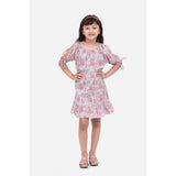 Pink cotton floral printed sleeveless round neck dress, ideal for spring fashion