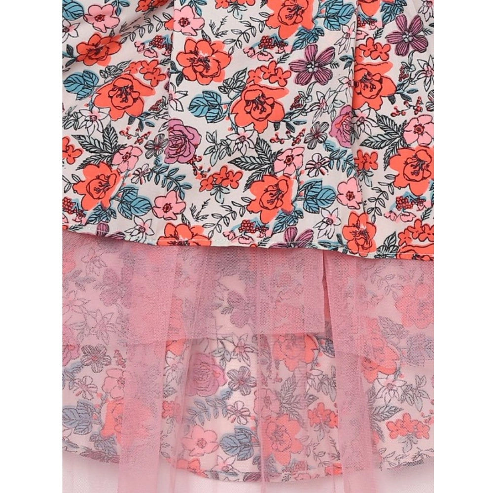 Multicolor polyester crepe printed sleeveless round neck dress for girls, vibrant pattern on display