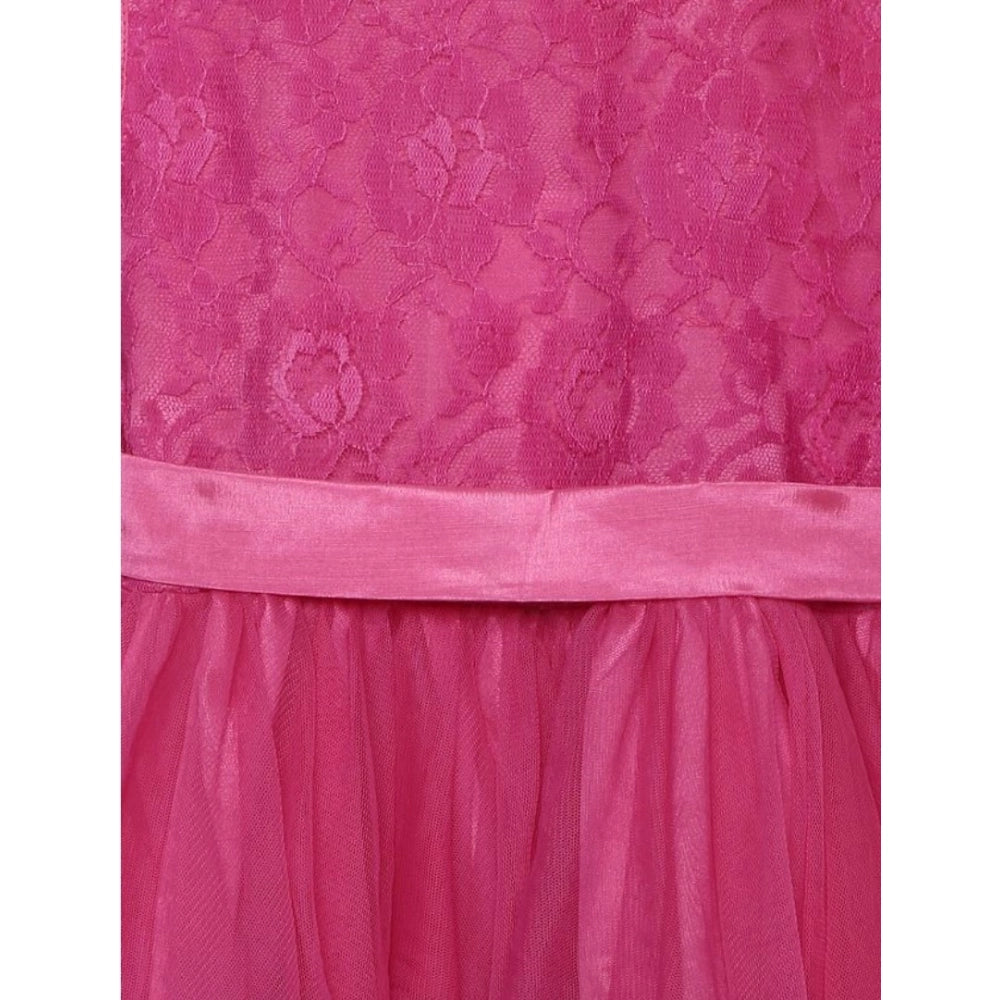 Multicolor polyester net floral printed sleeveless round neck dress for girls