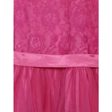 Multicolor polyester net floral printed sleeveless round neck dress for girls