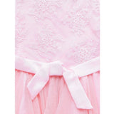 Light Pink polyester net floral printed sleeveless round neck dress for girls, ideal for warm weather events