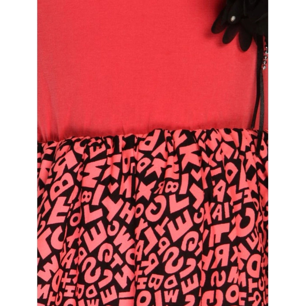 Pink polyester crepe embellished short sleeve round neck dress for girls