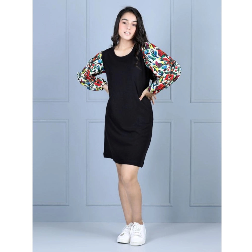 Multicolor polyester printed long sleeve round neck dress for girls, vibrant patterns on display