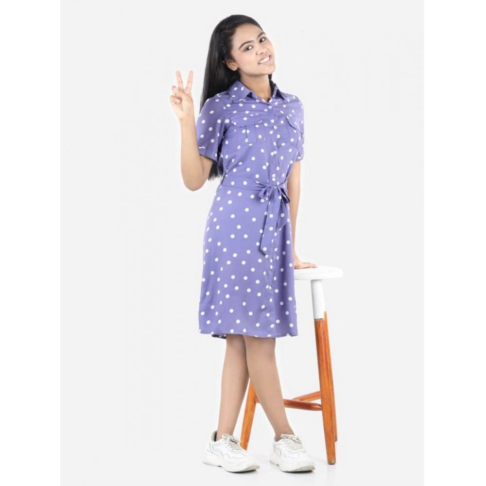 Lavender polyester printed short sleeve shirt dress for girls, vibrant pattern on display