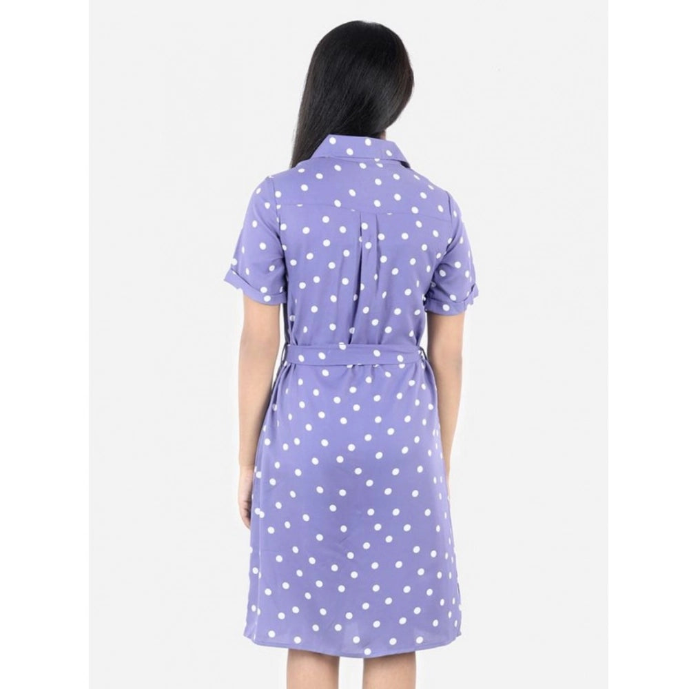 Lavender polyester printed short sleeve shirt collar dress for girls, vibrant patterns on display
