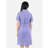 Lavender polyester printed short sleeve shirt collar dress for girls, vibrant patterns on display