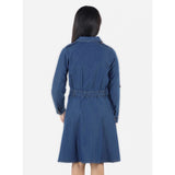 Blue denim solid long sleeve shirt dress, perfect for casual wear