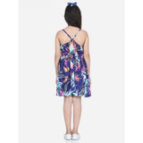 Blue rayon printed sleeveless round neck dress for girls, vibrant pattern ideal for casual wear