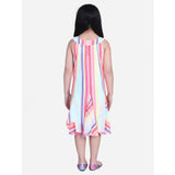 Multicolor polyester crepe striped sleeveless round neck dress for girls, perfect casual wear