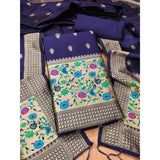 Navy Blue Banarasi Silk Printed Unstitched Salwar Suit with Dupatta (3mtrs)