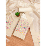 White Banarasi silk printed unstitched salwar suit with dupatta (3m)