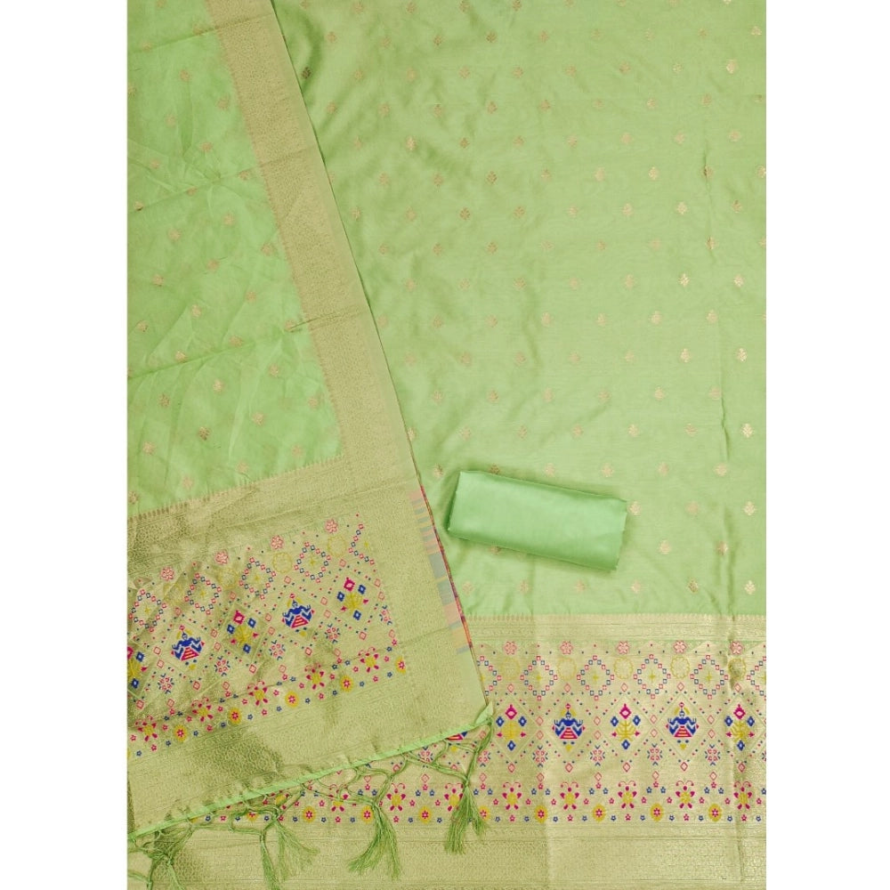 Banarasi silk printed unstitched pista salwar suit with dupatta (3m) - vibrant Indian fashion for women