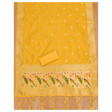 Yellow Banarasi silk printed unstitched salwar suit with dupatta (3m)