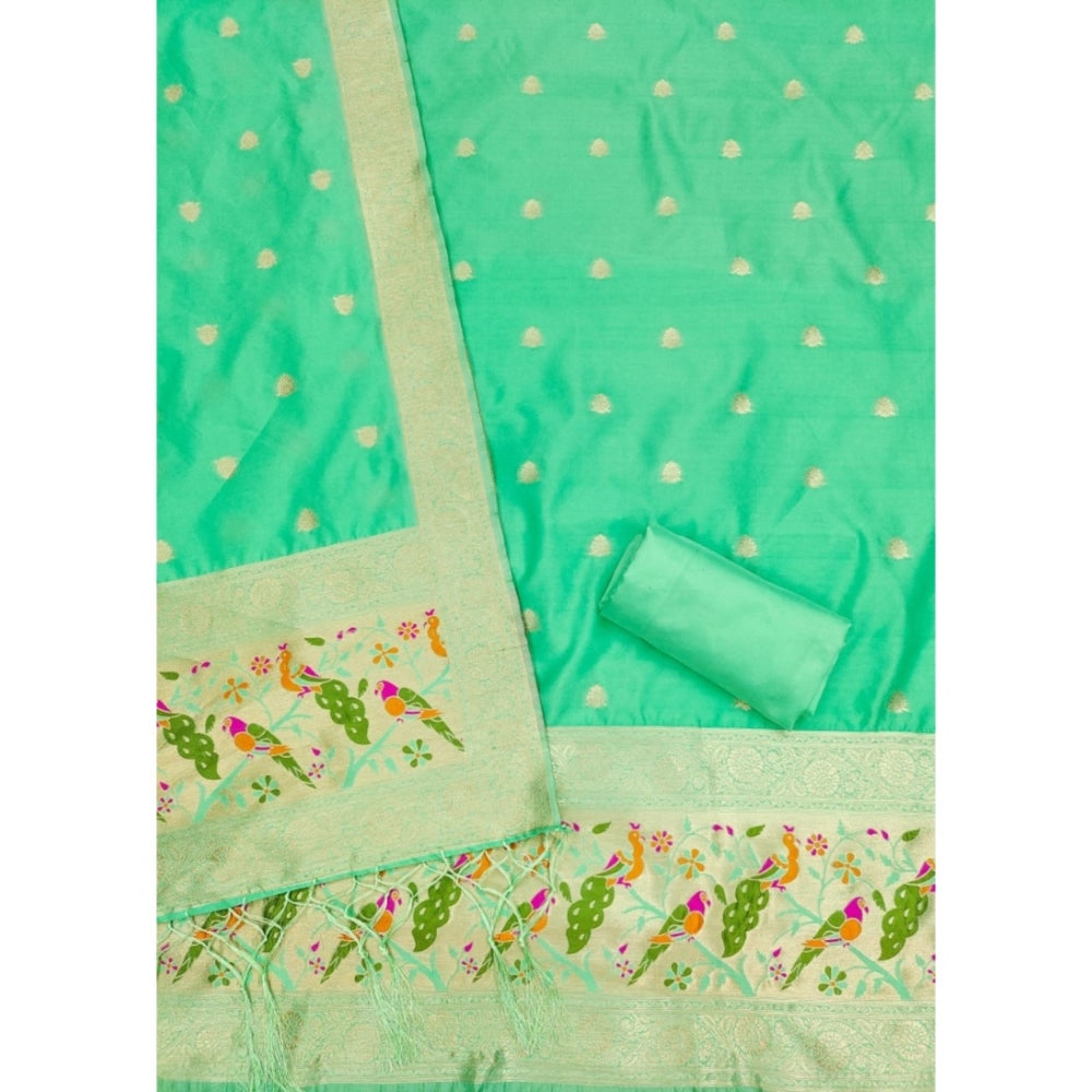 Sea Green Banarasi Silk Printed Unstitched Salwar Suit with dupatta (3m)