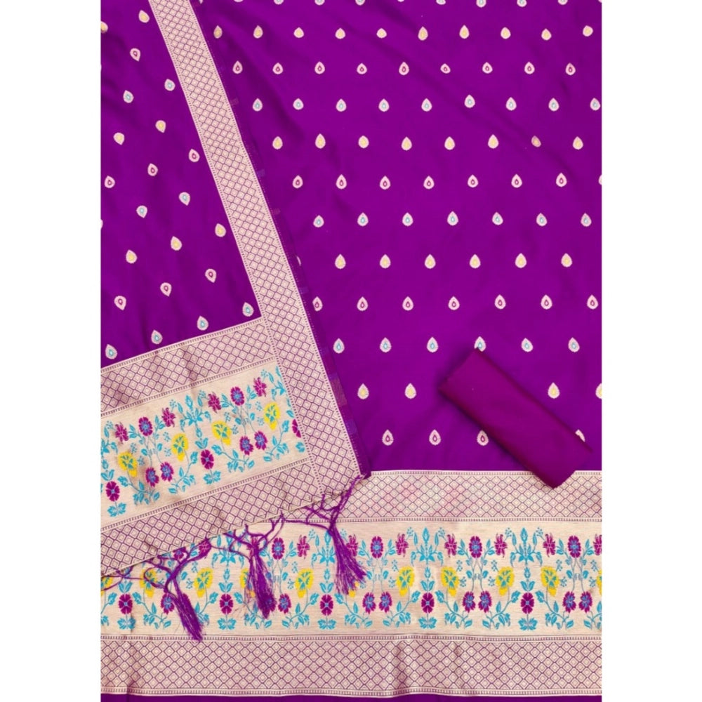 Purple Banarasi silk printed unstitched salwar suit with dupatta (3m) - traditional Indian women's fashion accessory