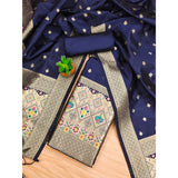 Navy Blue Banarasi Silk printed unstitched Salwar Suit with dupatta (3mts)